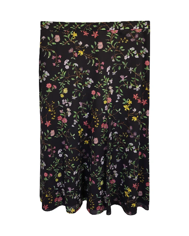 Altuzarra Carol Floral-Print Skirt in Black Silk