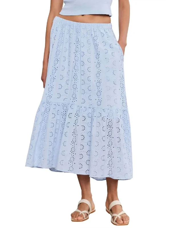 Amelia Cotton Embroidered Skirt In Light Blue