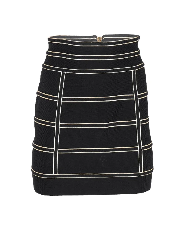 Balmain Metallic Piping Stretch Knit Mini Skirt in Black Viscose