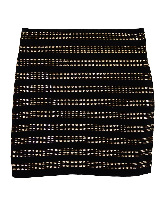 Balmain Velvet Gold Studded Mini Skirt in Black Cotton