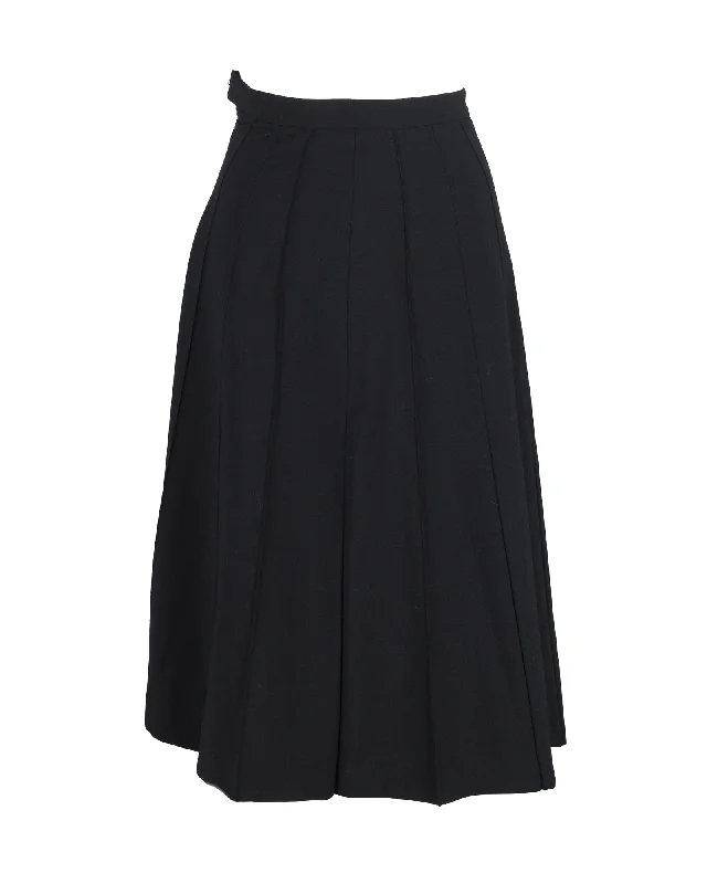 Chanel A-Line Pleated Midi Skirt in Black Wool