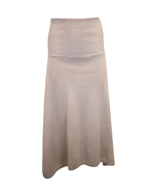 Chloé Ribbed Midi Skirt in Beige Cashmere