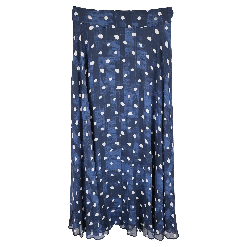 Diane Von Furstenberg Tonnah Polka Dot Maxi Skirt in Navy Blue Silk