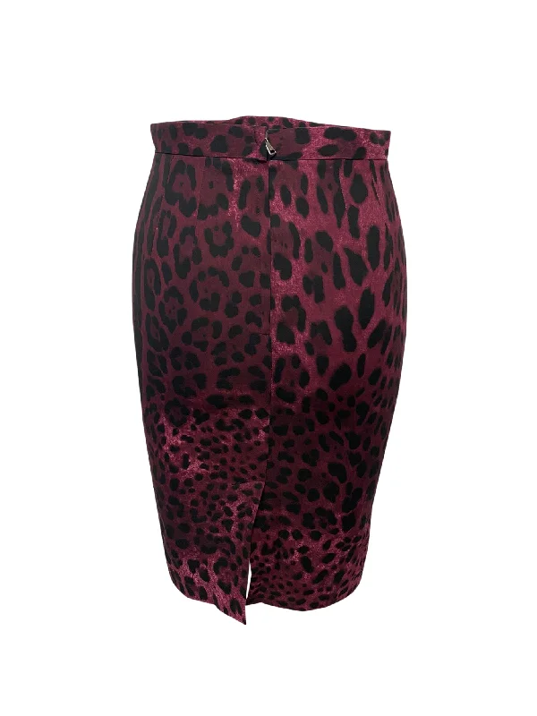 Dolce & Gabbana Leopard Print Pencil Skirt in Red Silk