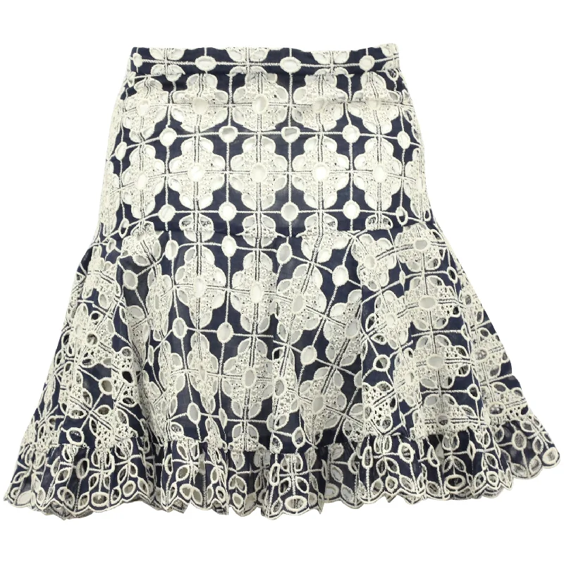 Sandro Paris Brone Broderie Anglaise Skirt in Navy Blue Cotton