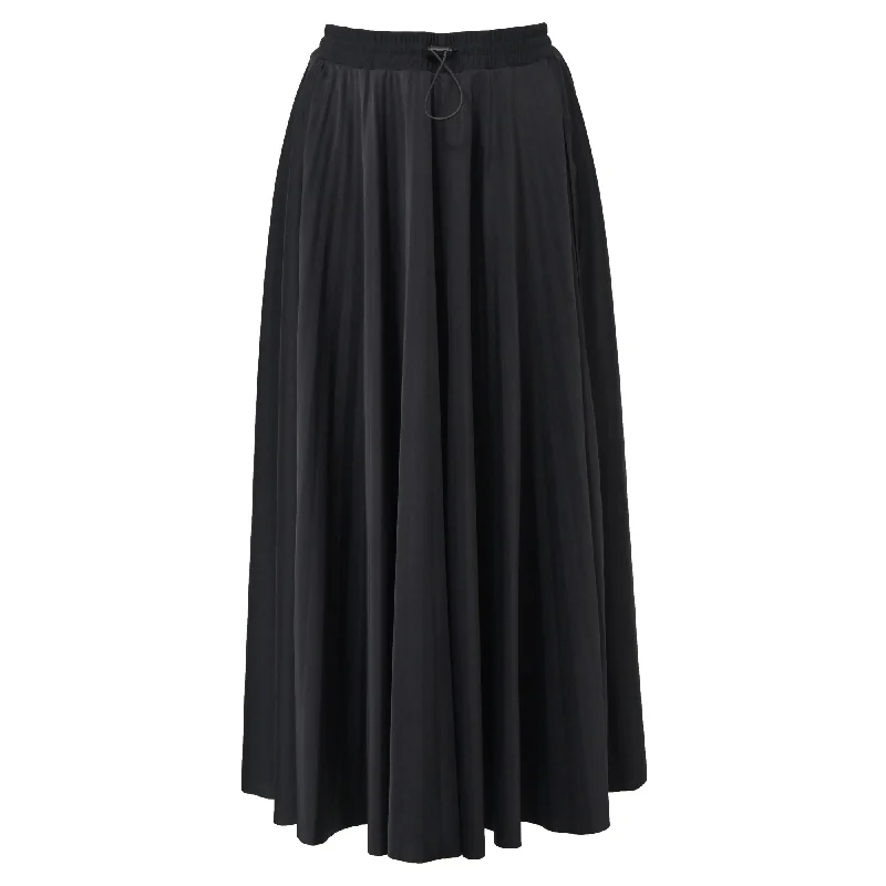 Valentino Logo Printed Knit Pleated Midi Skirt in Black Polyamide