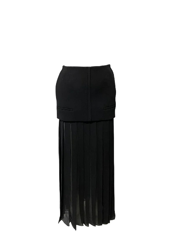 Vera Wang Pleated Maxi Skirt in Black Acetate