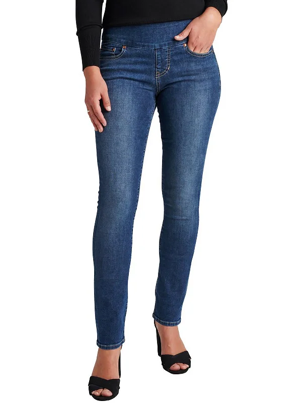 Peri Womens Mid-Rise Pull On Straight Leg Jeans