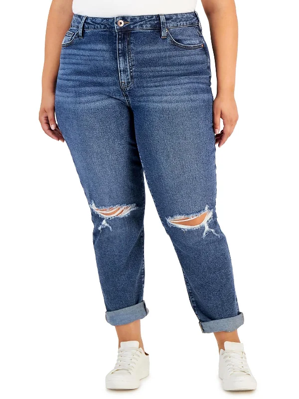 Plus Womens Cuffed High Rise Mom Jeans