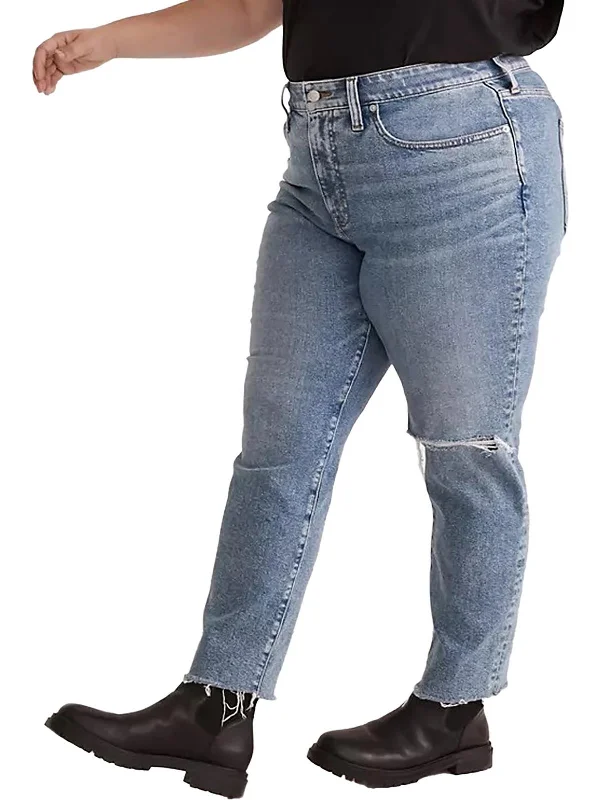 Plus Womens High Rise Distressed Mom Jeans