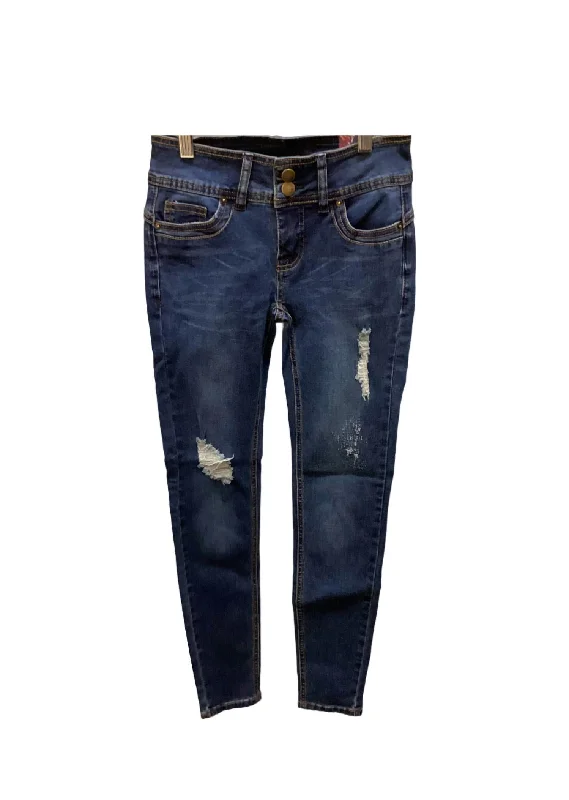 Women's Distressed Denim Jean In Blue