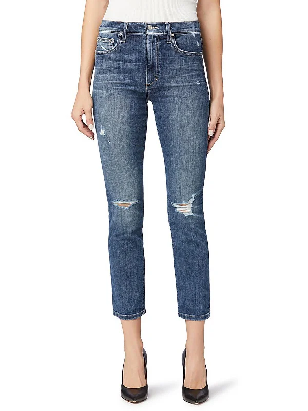 Womens High-Rise Ankle Straight Leg Jeans