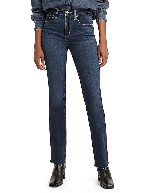 Womens High-Rise Dark Wash Straight Leg Jeans