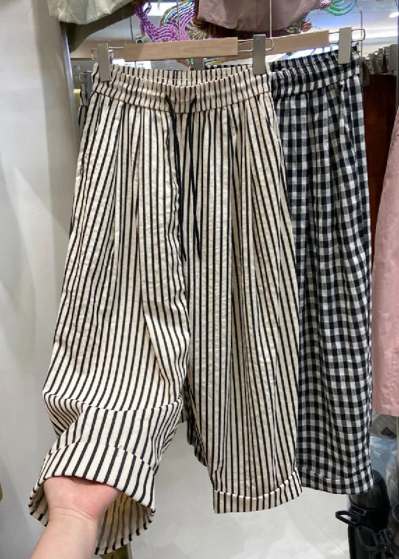 Organic Striped Elastic Waist Crop Pants Summer