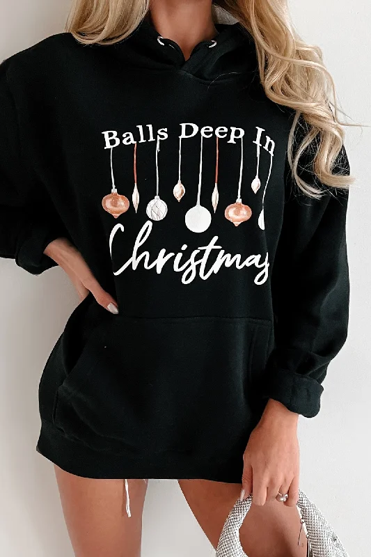 "Balls Deep In Christmas" Graphic Hoodie (Black) - Print On Demand