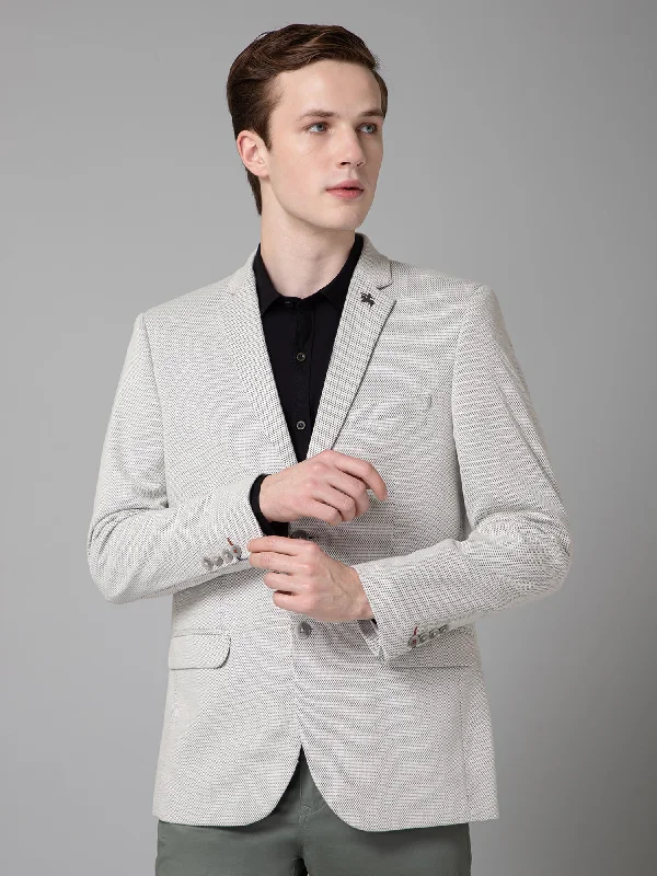 Ivory Self Design Full Sleeves Casual Blazer For Men