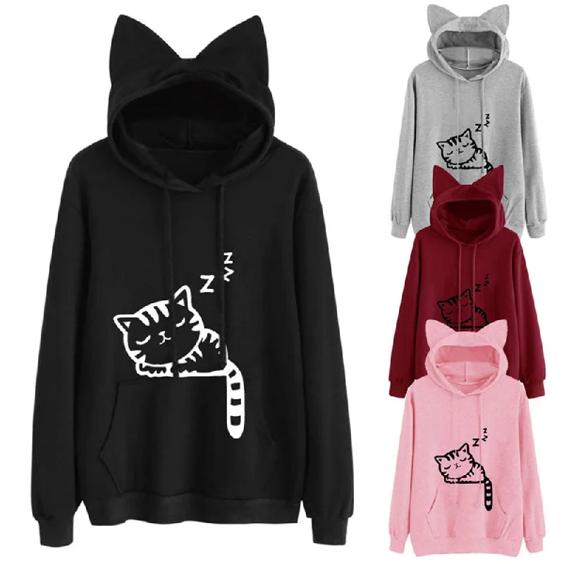 FEBELLE Cute Cat Ear Hoodies For Women