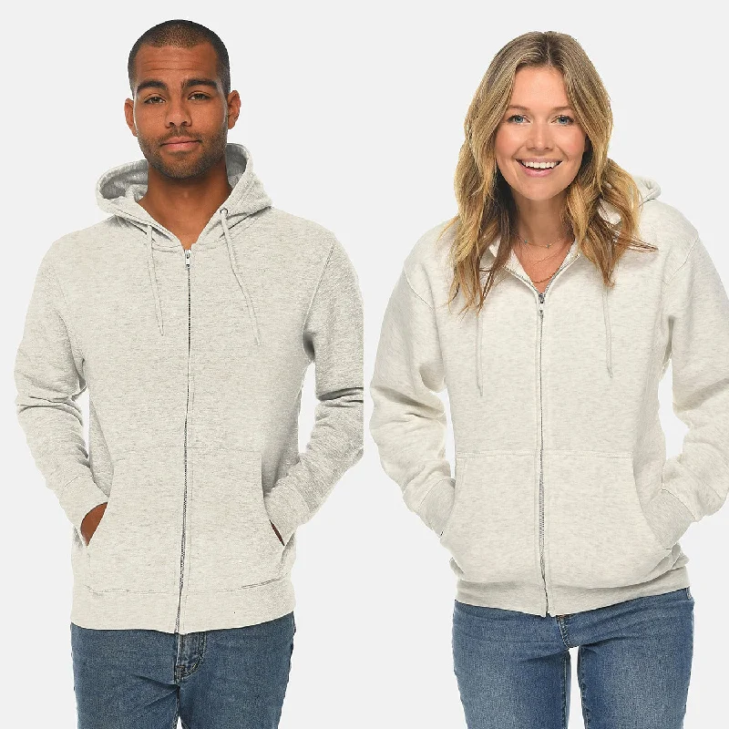 Unisex White Melange Zip Up hoodie