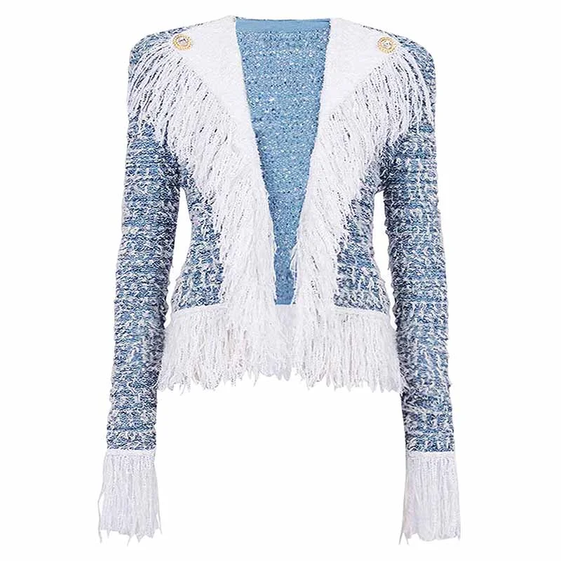 Women Tweed Jacket With Fringe Cardigan Jacket