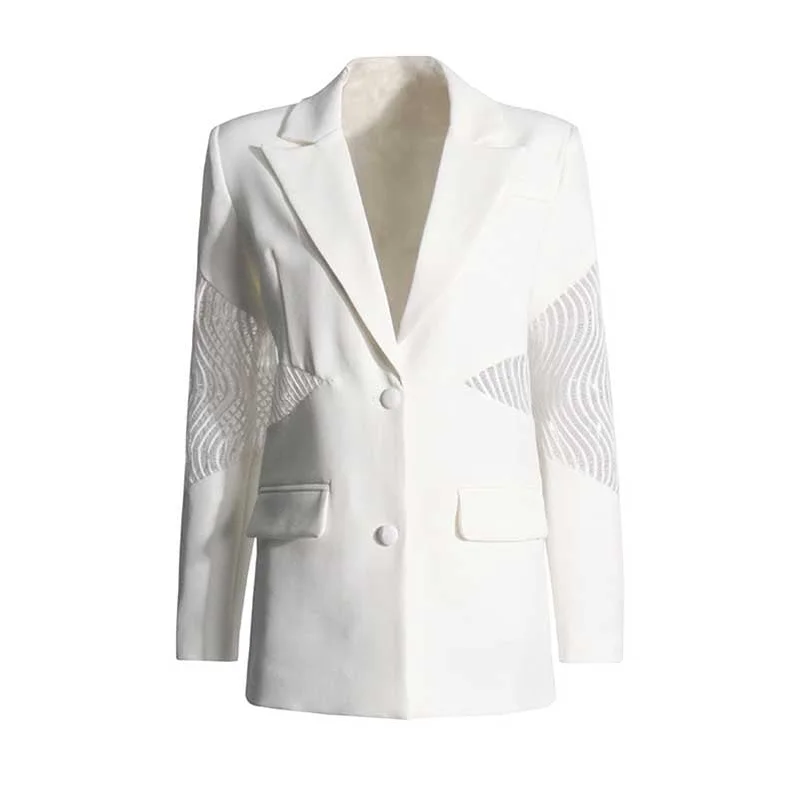 Women's Lace Stitching Blazer in White