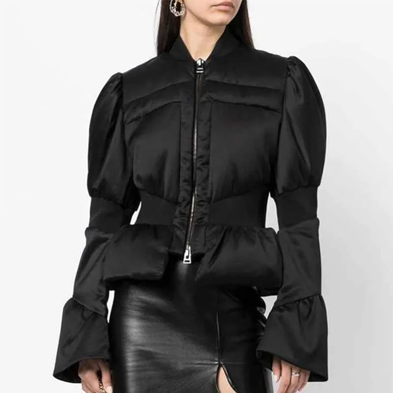 Women's Puff-Sleeve Cropped Padded Jacket Cotton Coat