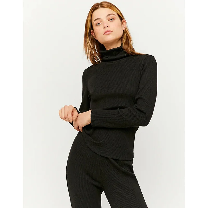 TW Black Roll Neck Ribbed Top