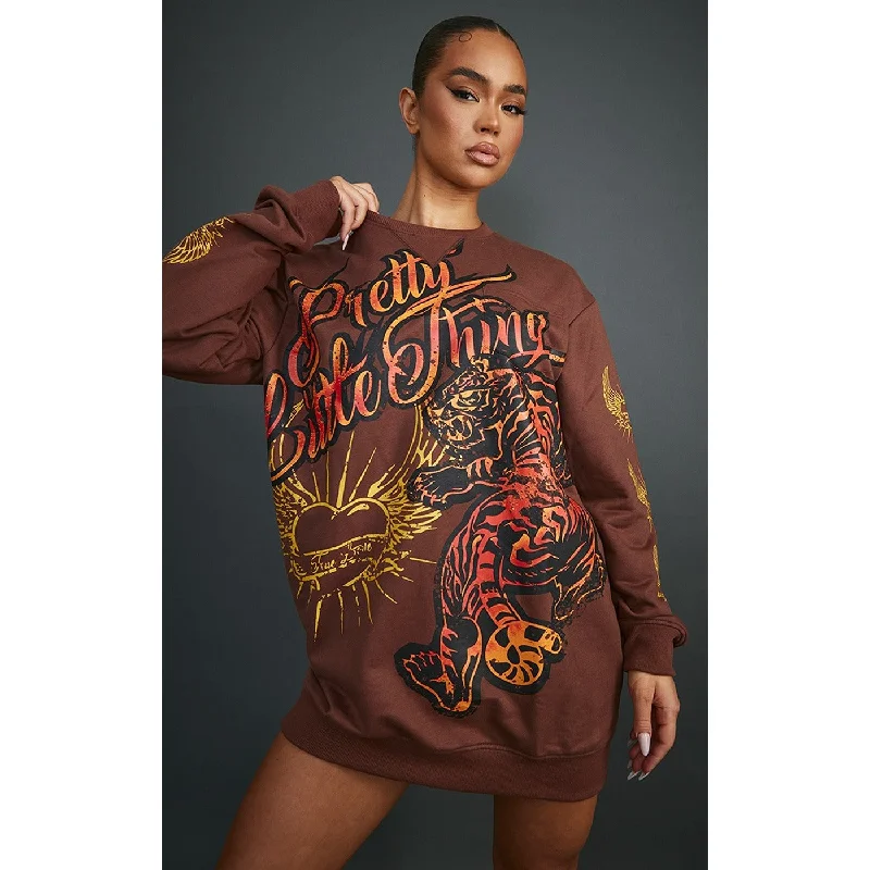 Brown Oversized Graphic Printed Sweatshirt