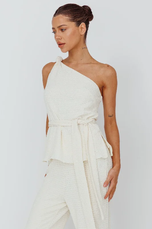 Austin City One-Shoulder Waist Tie Top Cream