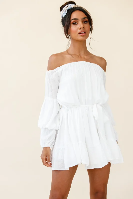 Frida Off-Shoulder Waist Tie Dress White