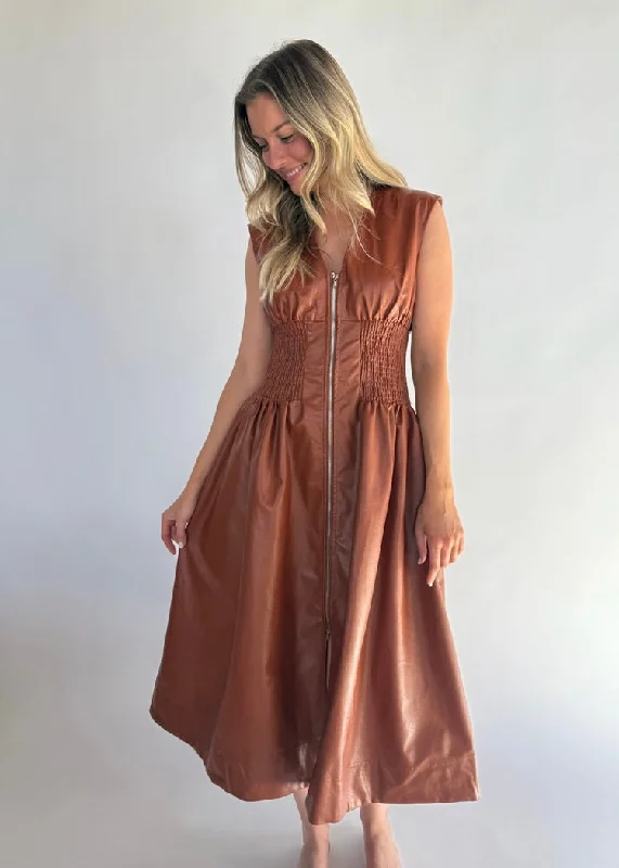 RORY LEATHER MIDI DRESS