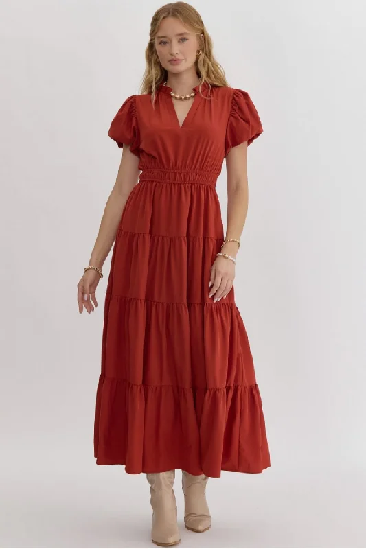 Autumn Stoll Tiered Maxi Dress in Brick