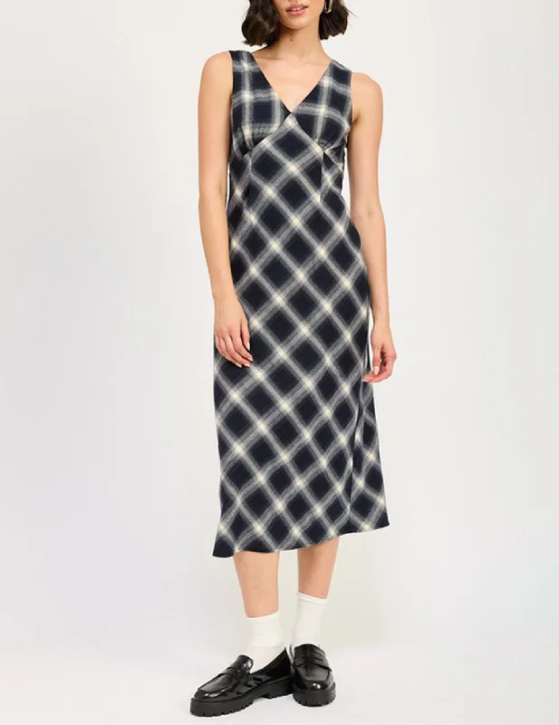 Bria Bias Cut Plaid Midi Dress