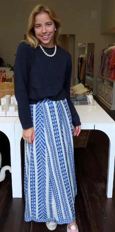 Hanley Midi Skirt Blue and White Woven