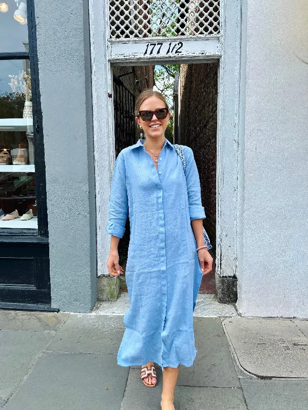 Elizabeth Maxi Dress Sky Blue Linen