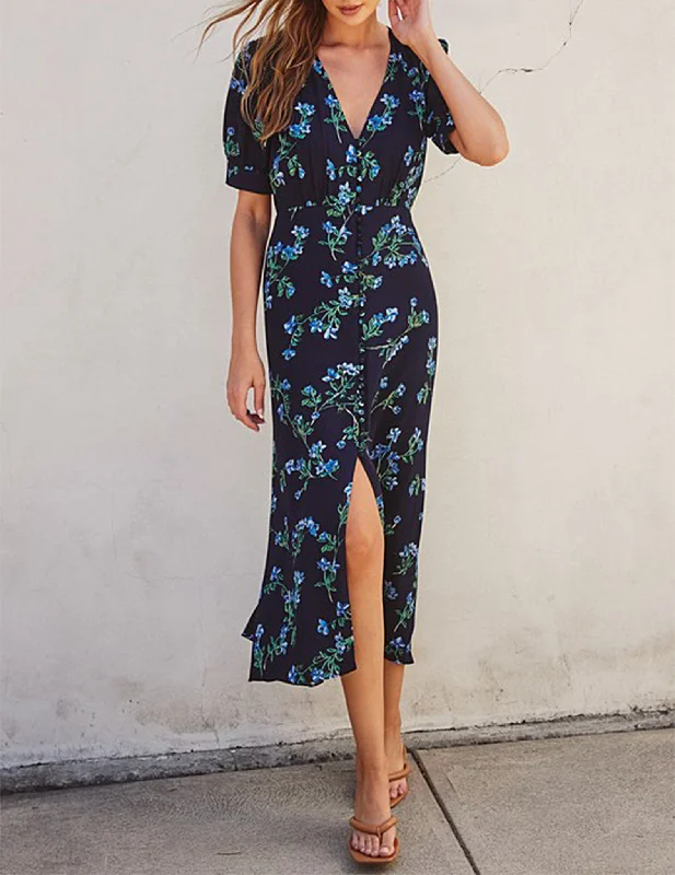 Della Black Floral Midi Dress