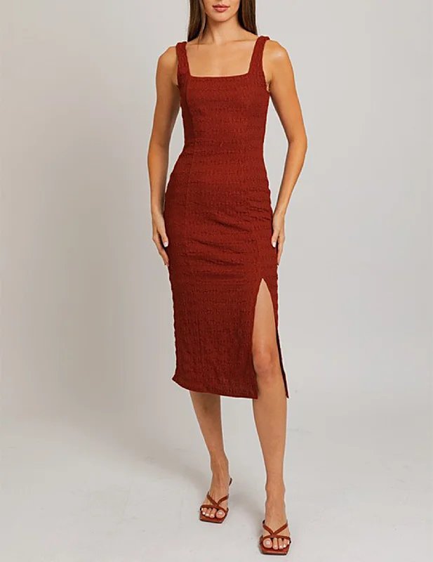 Farrah Red Clay Textured Midi Dress