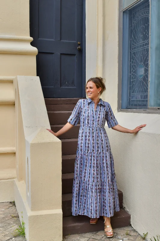 Grace Maxi Dress Steel Blue Stripe