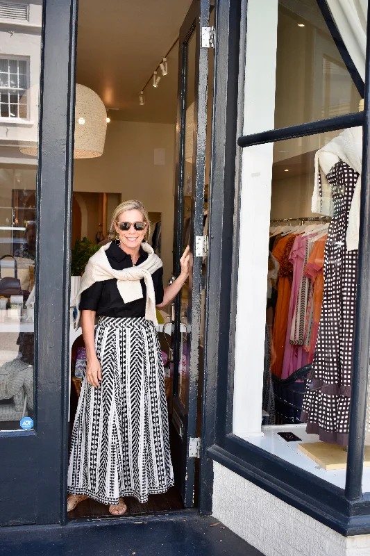 Hanley Midi Skirt Black and White Woven