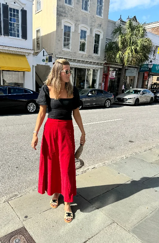 Hanley Midi Skirt Red Corduroy