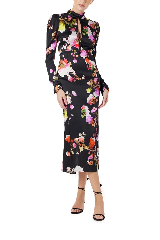 High Neck Floral Midi Dress