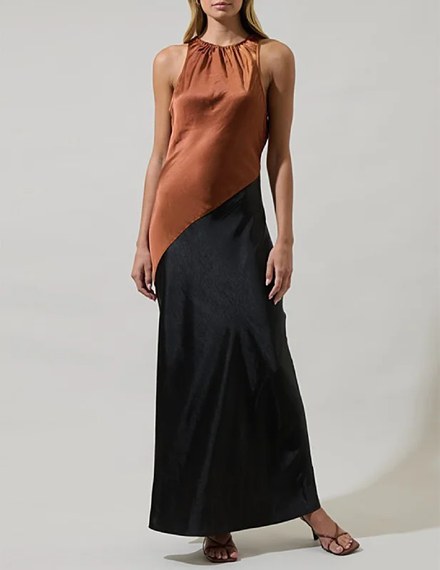 Kavela Color Block Satin Maxi Dress