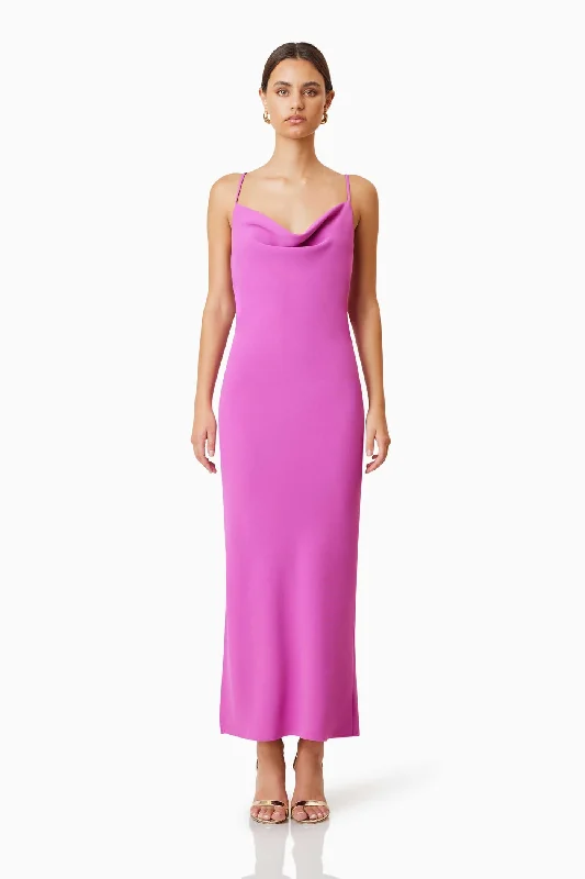 Kenna Cowl Neck Midi Dress - Purple