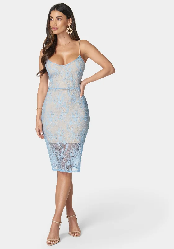 Lace Overlay Midi Dress