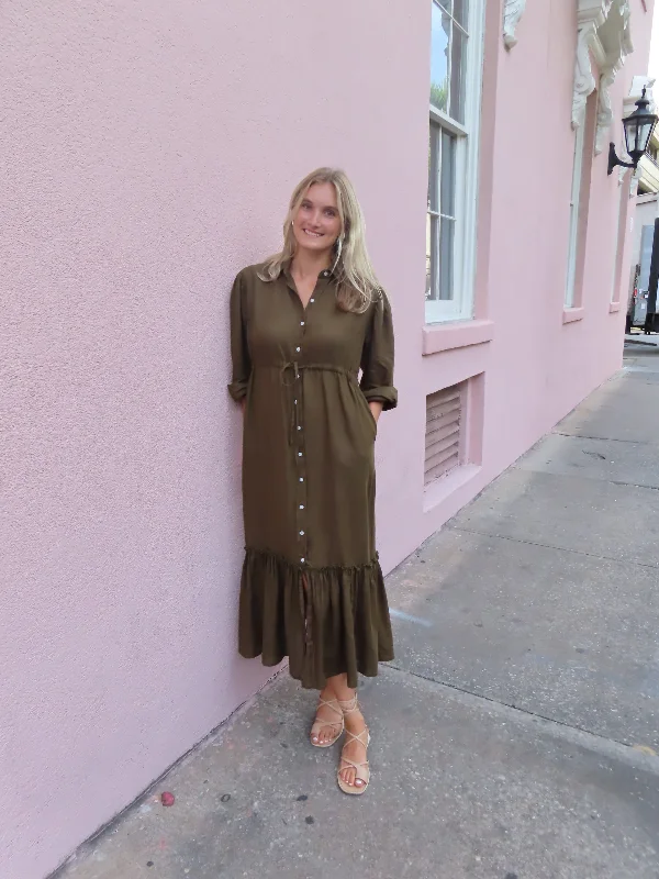 Millie Maxi Dress Dark Olive Linen