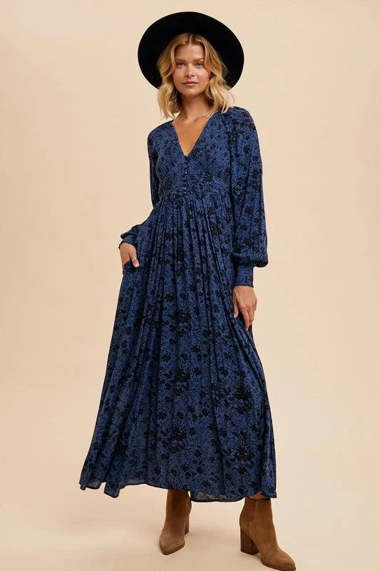 MIRIAM SMOCKED FLORAL MAXI DRESS