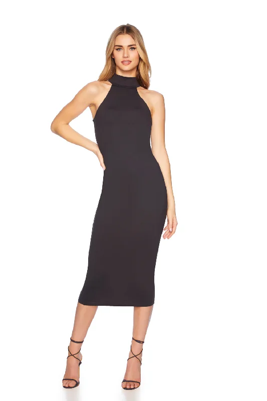 mock neck midi dress