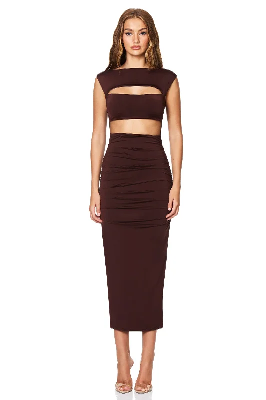 Nookie Enigma Cut Out Midi Dress - Chocolate