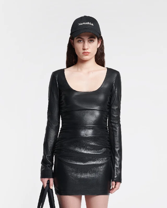 Sosha - Ruched Okobor™ Alt-Leather Mini Dress - Black