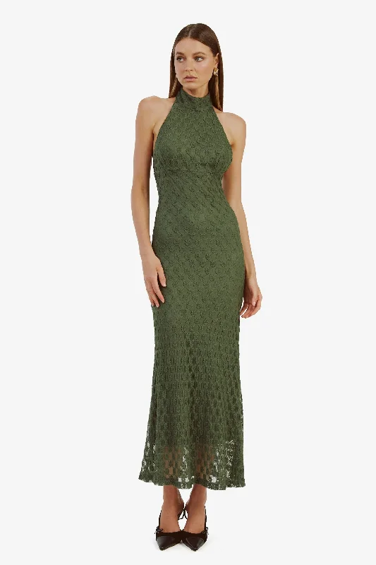 Adoni Ola Lace Midi Dress - Khaki