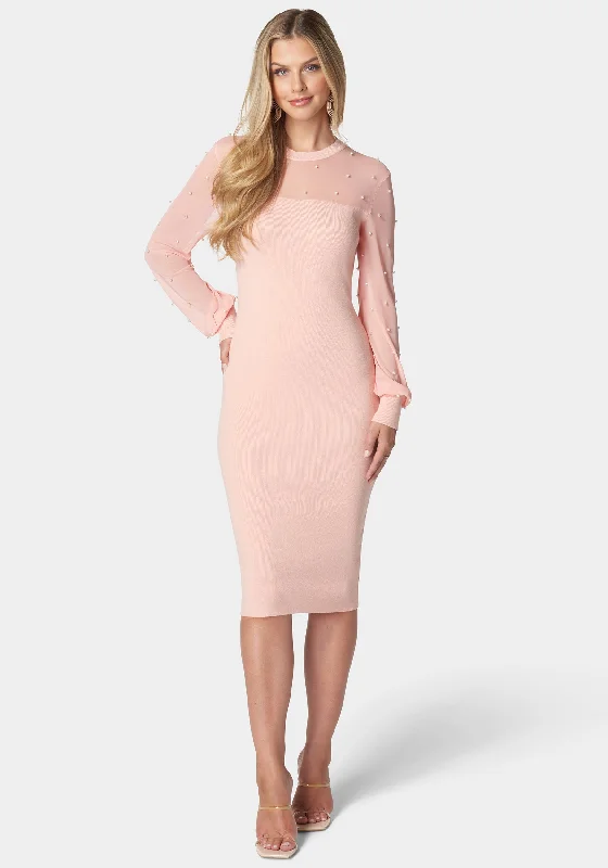 Pearl Mesh Midi Sweater Dress